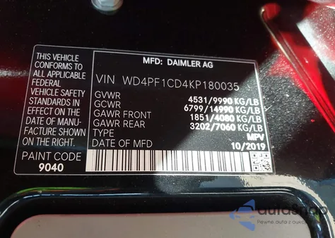 2019 Mercedes-Benz Sprinter 3500 High Roof V6 z USA, uszkodzony, nr VIN WD4PF1CD4KP180035